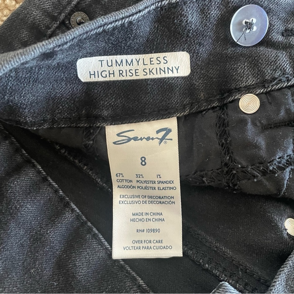 Seven7 Tummyless High Rise Skinny Jeans Women’s 8 Black Distressed Ripped - Picture 2 of 13